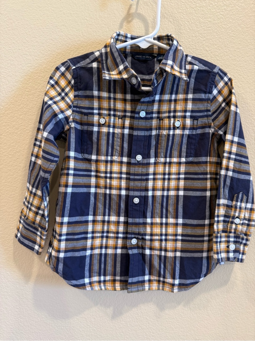 Janie and Jack Navy, Mustard & White Plaid Button-Down Shirt